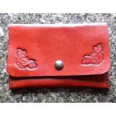 Handmade Leather Credit Card Holder, Rose Motif in Tan Leather.